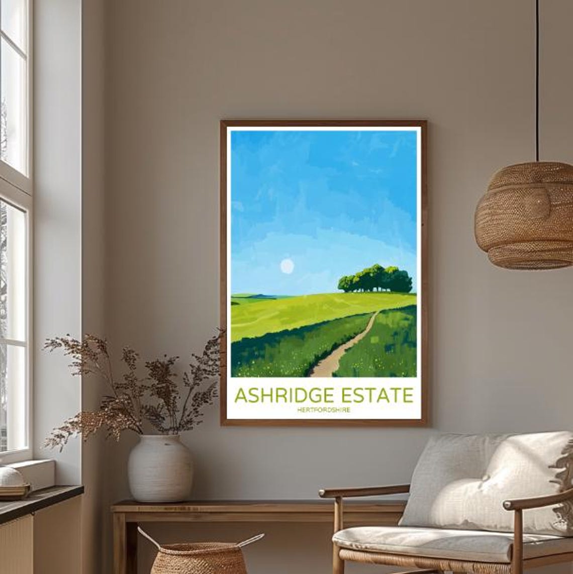 Sunny Ashridge Estate Hertfordshire Green Hill Path Travel Poster - Image 3