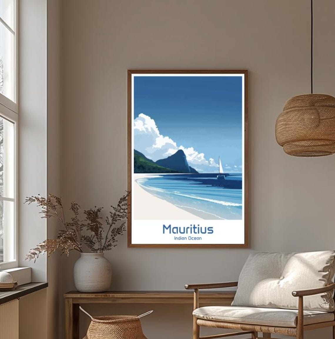 Mauritius Indian Ocean White Sand Beach Sailboat Serene Poster - Image 4