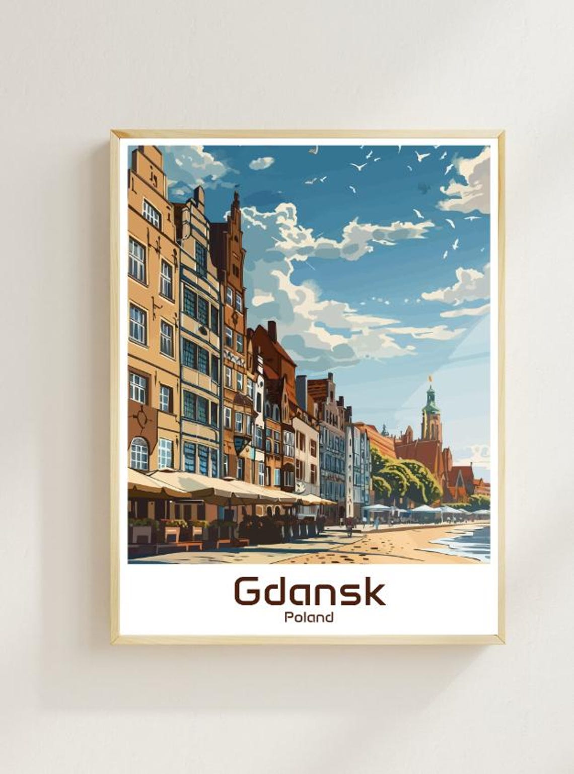 Gdansk Poland Waterfront Travel Poster With Colorful Townhouses
