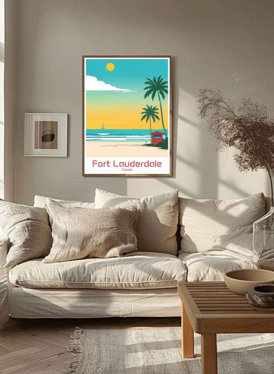 Fort Lauderdale Florida Sunny Beach Palm Tree Retro Art Poster - Image 3