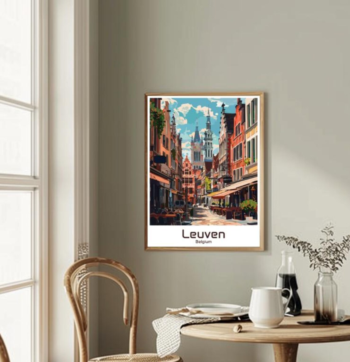 Leuven Belgium Old Town Street Belfry Cafes Historic Cityscape Poster - Image 2