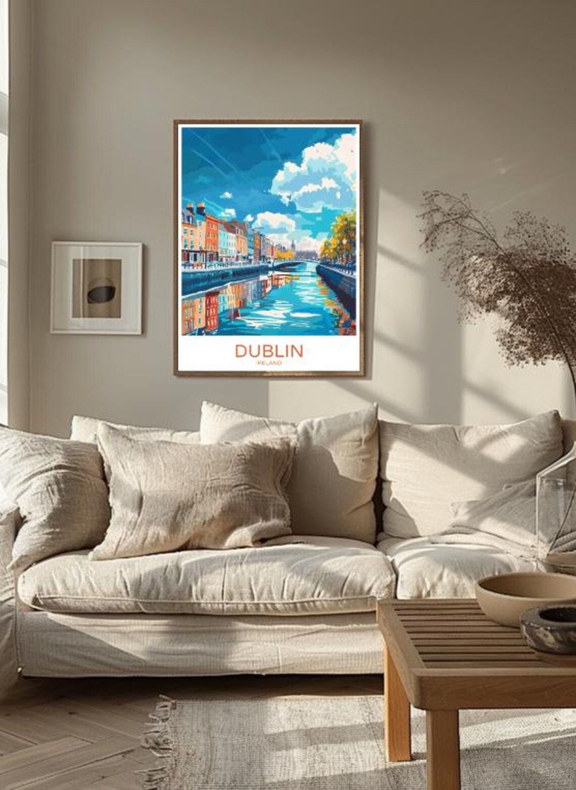 Dublin River Liffey Quays Colorful Illustrated Ireland Travel Poster - Image 2