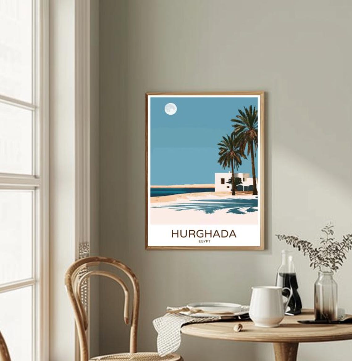 Hurghada Egypt Red Sea Beach Moonlit Palms Night Scene Poster - Image 2
