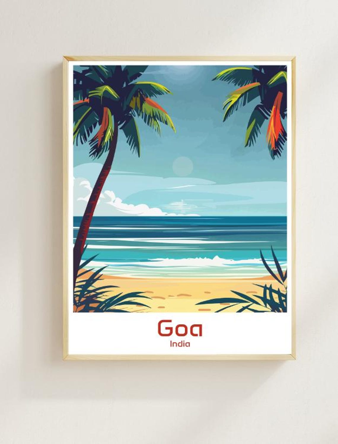 Goa India Beach Palm Trees Sunset Golden Tropical Shore Poster