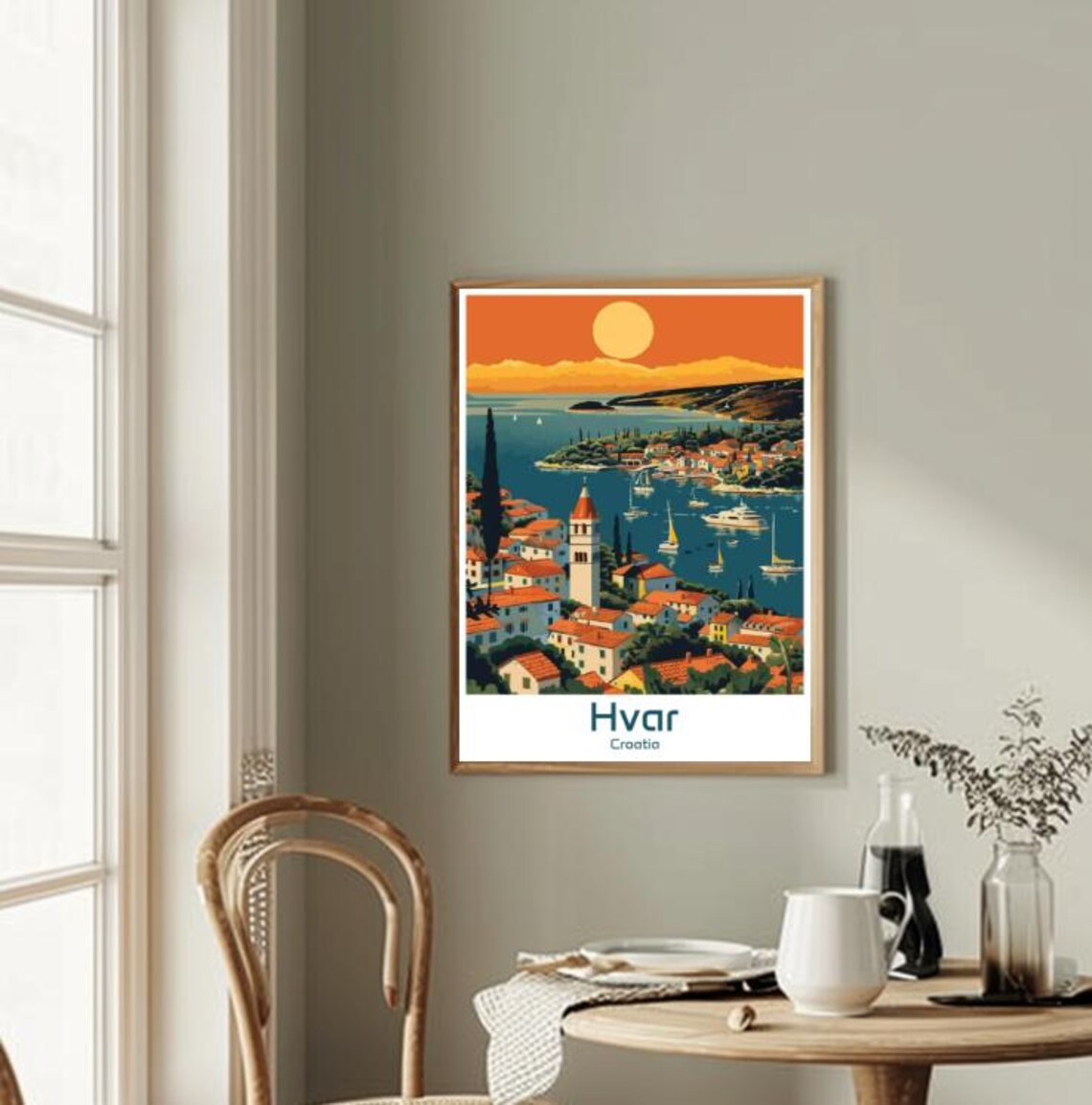 Hvar Croatia Sunset Harbor Town Bell Tower Golden View Poster - Image 2