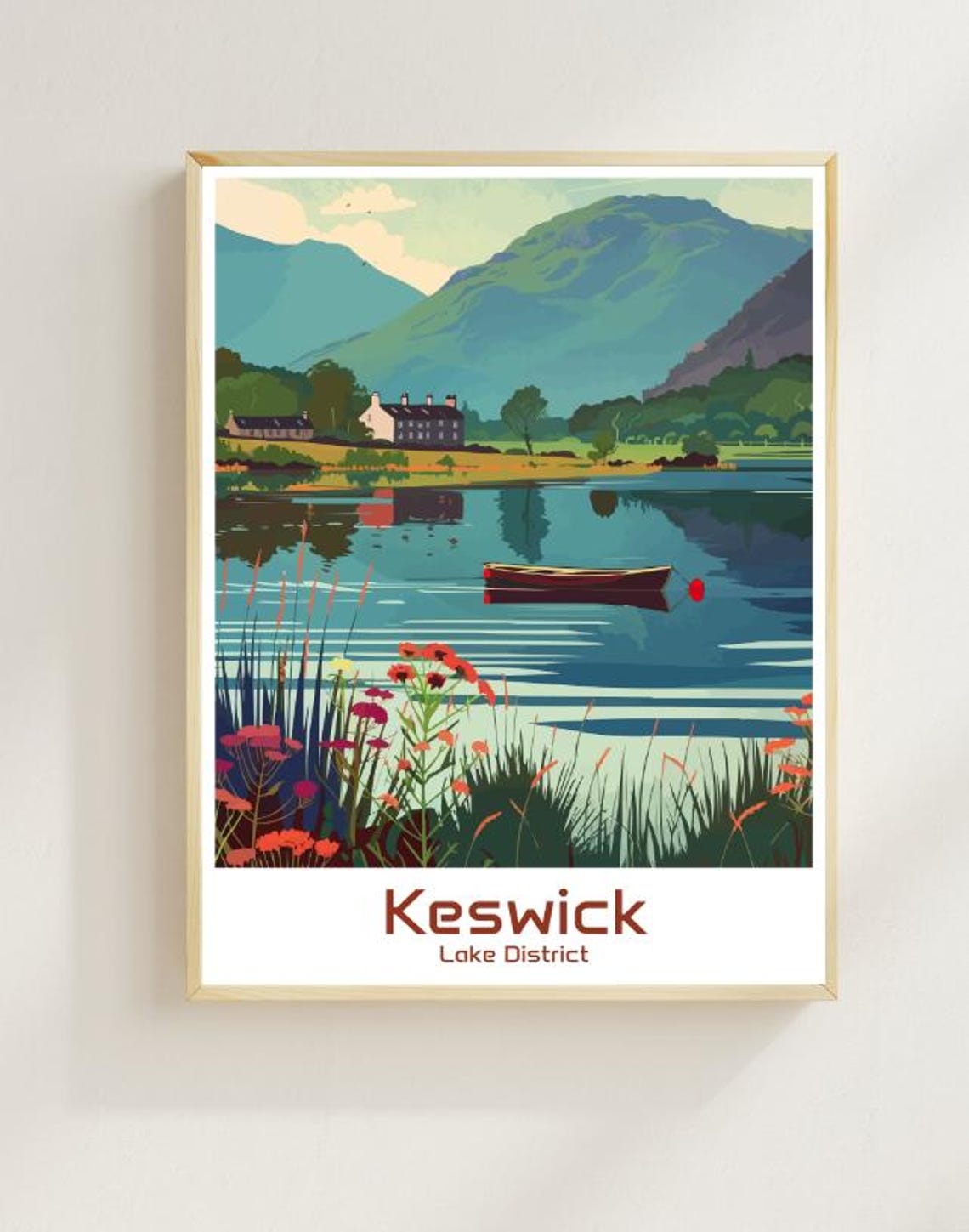 Keswick Lake District Lakeside Mountain Scenery Travel Poster