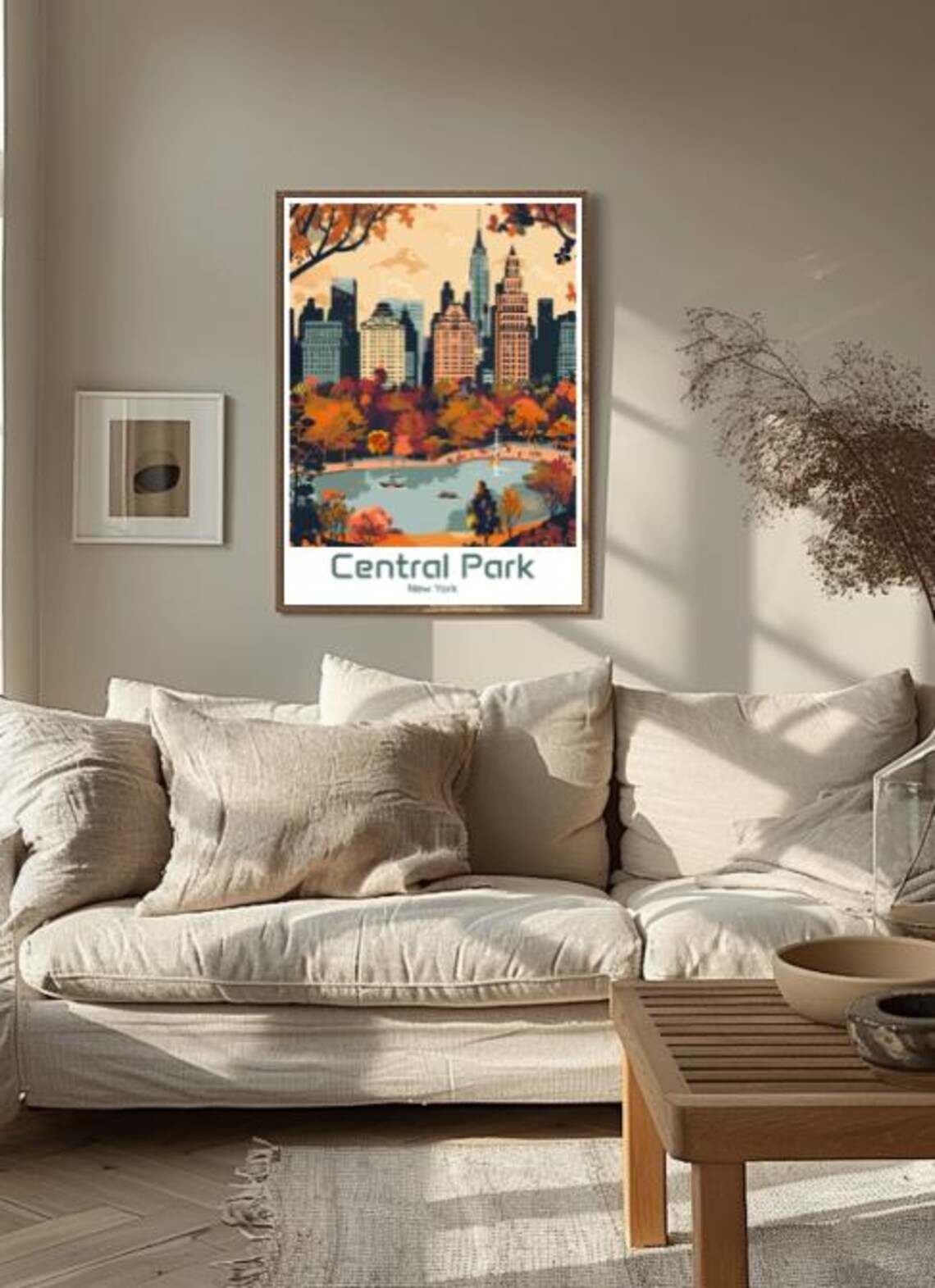 Central Park New York Autumn Lake Rowboats Skyline View Poster - Image 3