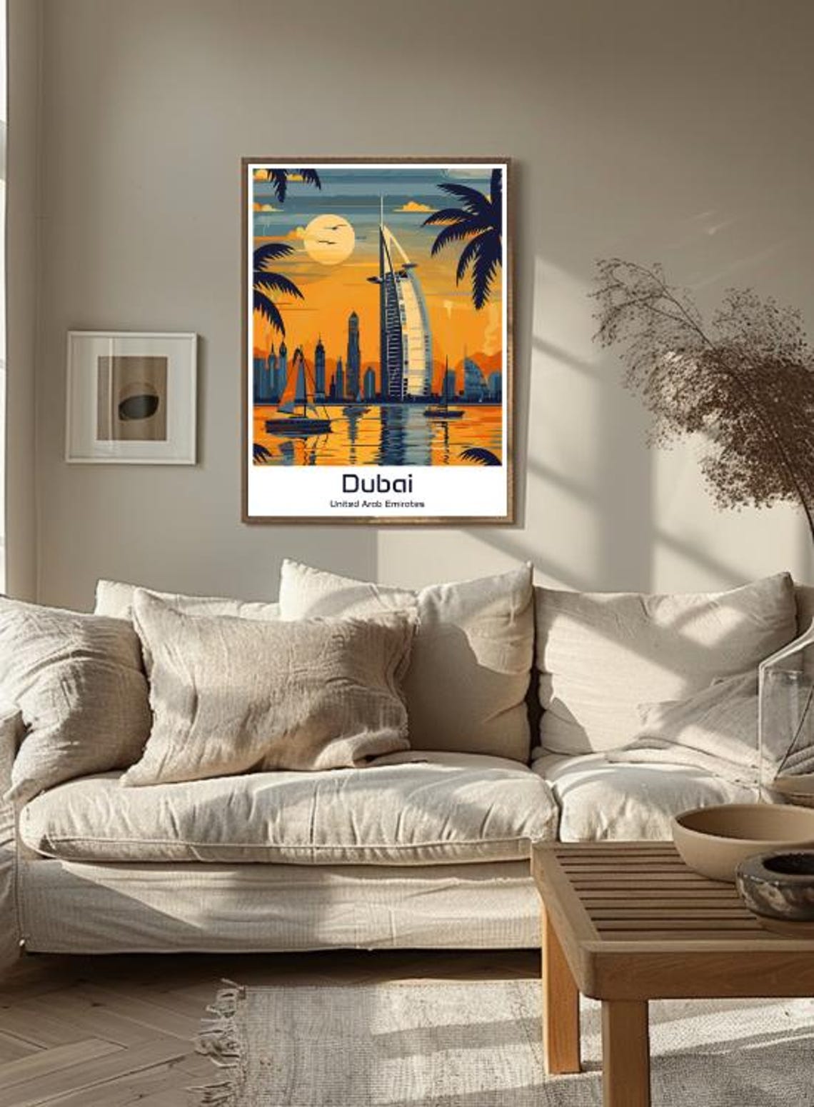Dubai Burj Al Arab Hotel Sunset Skyline Vintage Travel Poster - Image 3