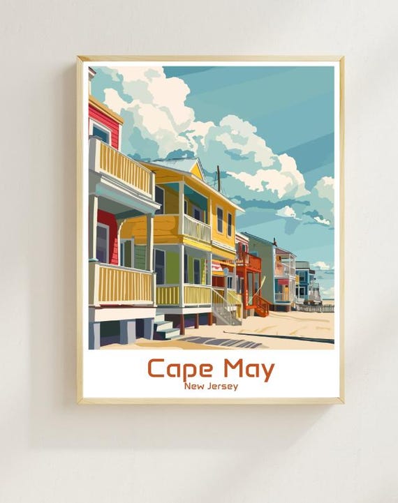 Cape May Travel Poster Vintage Coastal Wall Art New Jersey Beach Print Minimalist Ocean Decor Scenic Cape May Artwork For Home