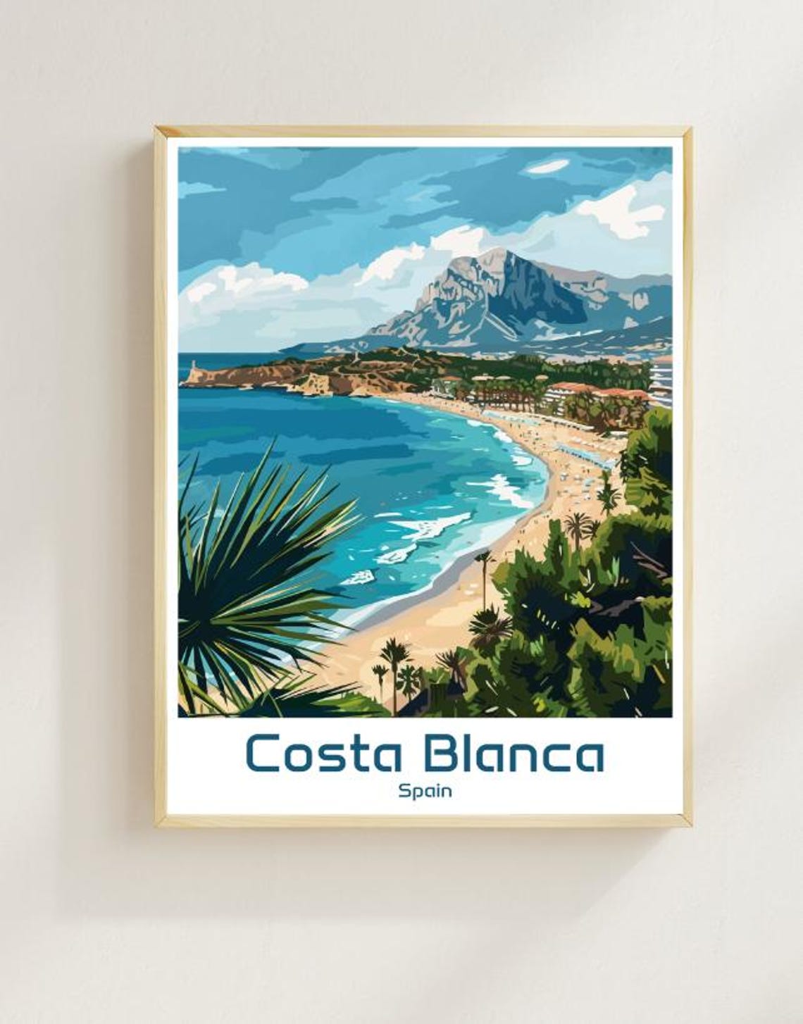 Sunny Costa Blanca Spain Sandy Beach Mountain Bay View Poster