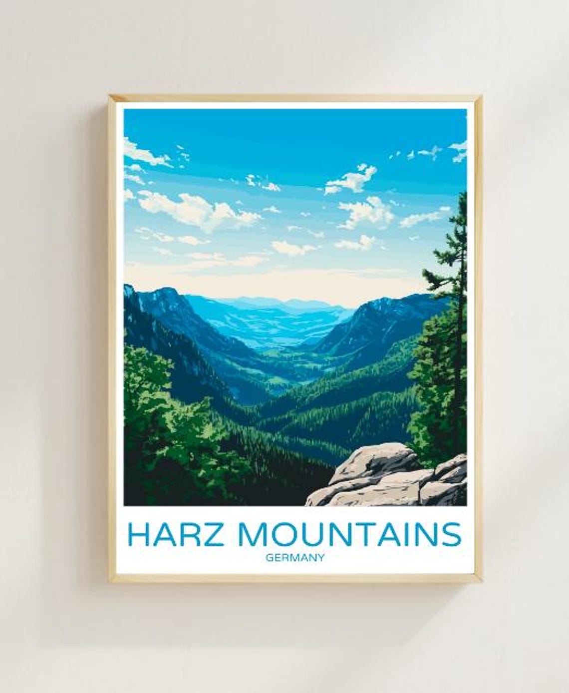 Harz Mountains Germany Forest Valley Viewpoint Panoramic Travel Poster
