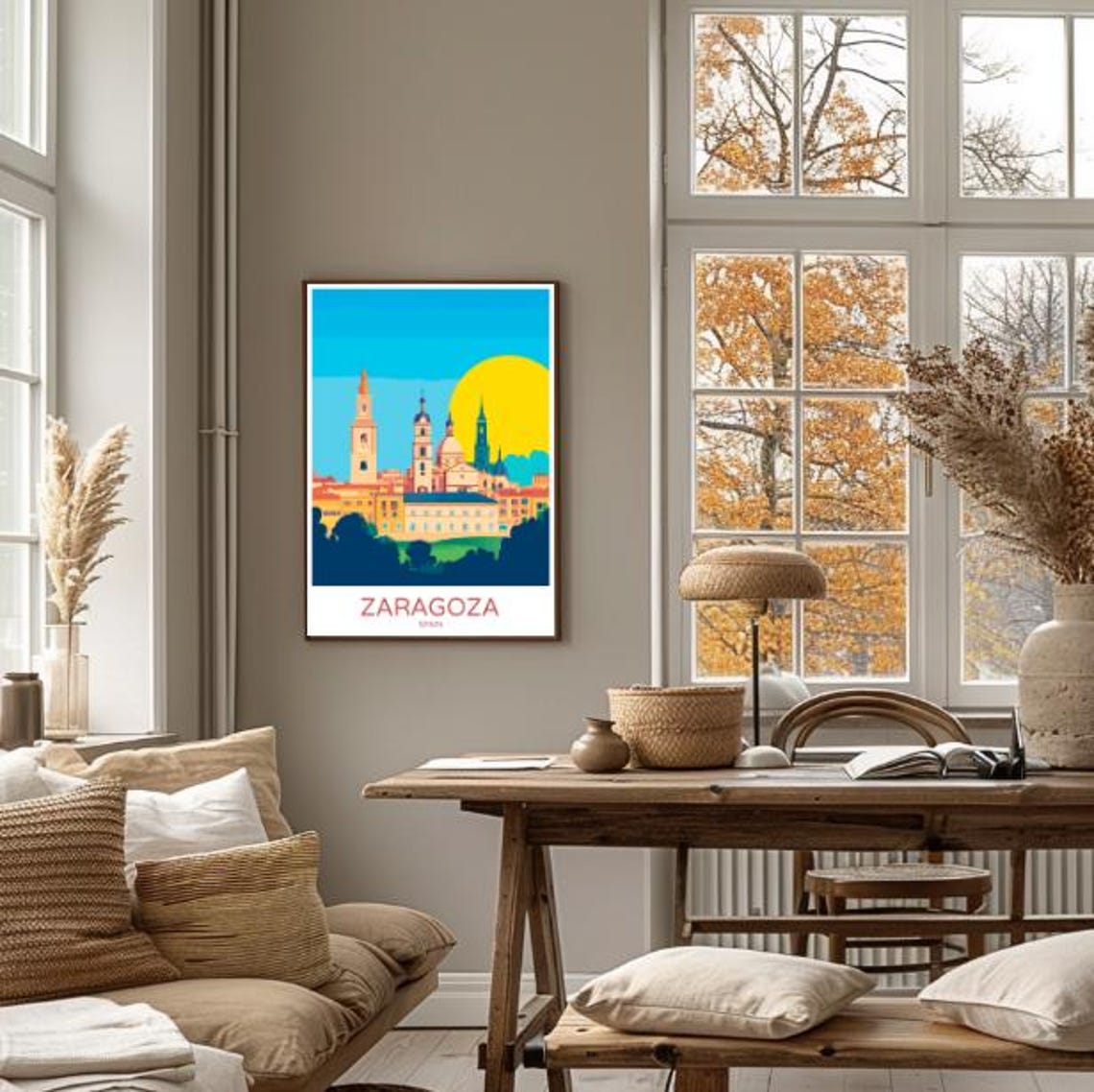 Zaragoza Spain Basilica Towers Sunset Skyline Vintage Travel Poster - Image 4