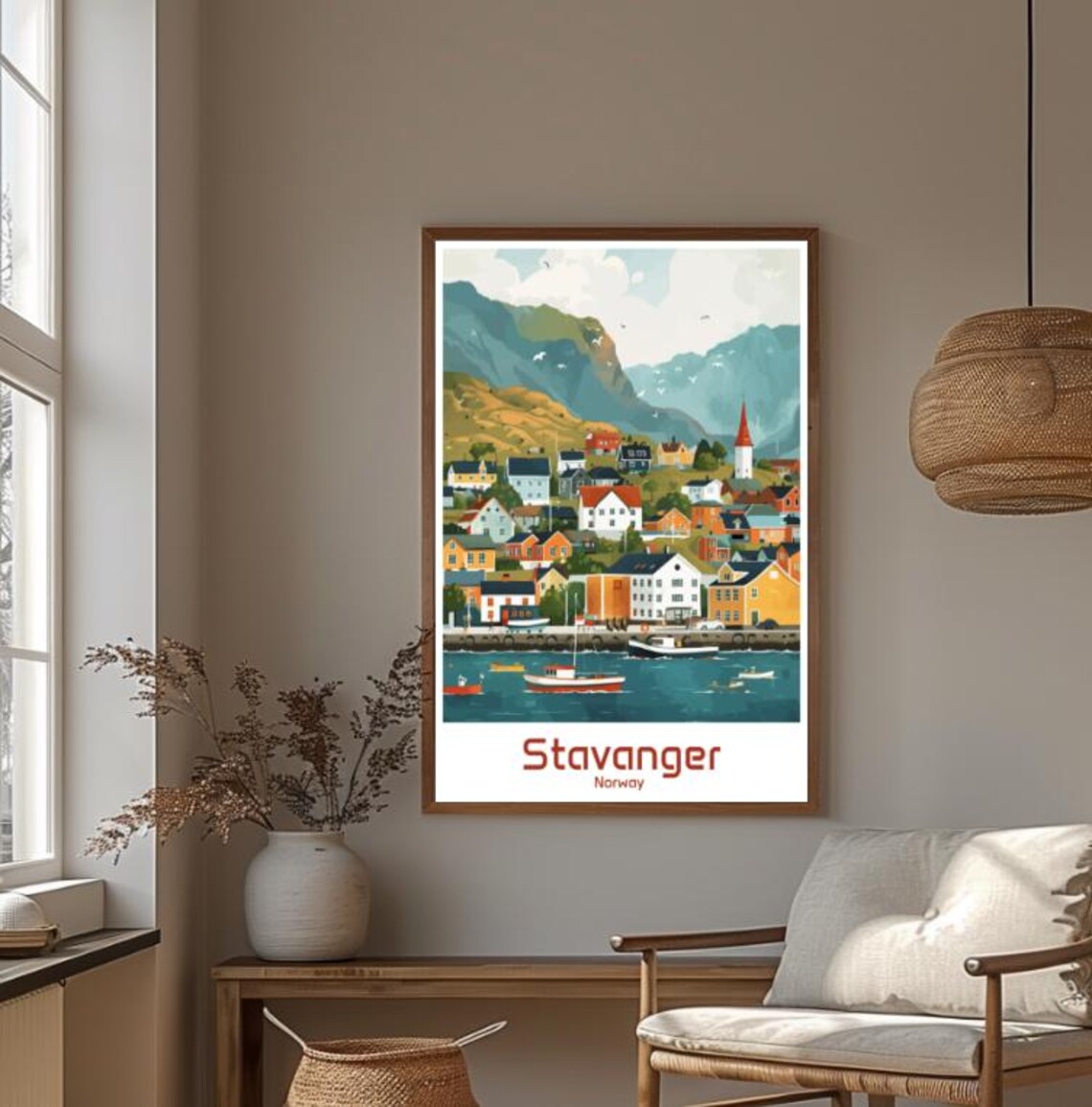 Stavanger Norway Harbor Town Boats Colorful Houses Fjord Travel Poster - Image 4