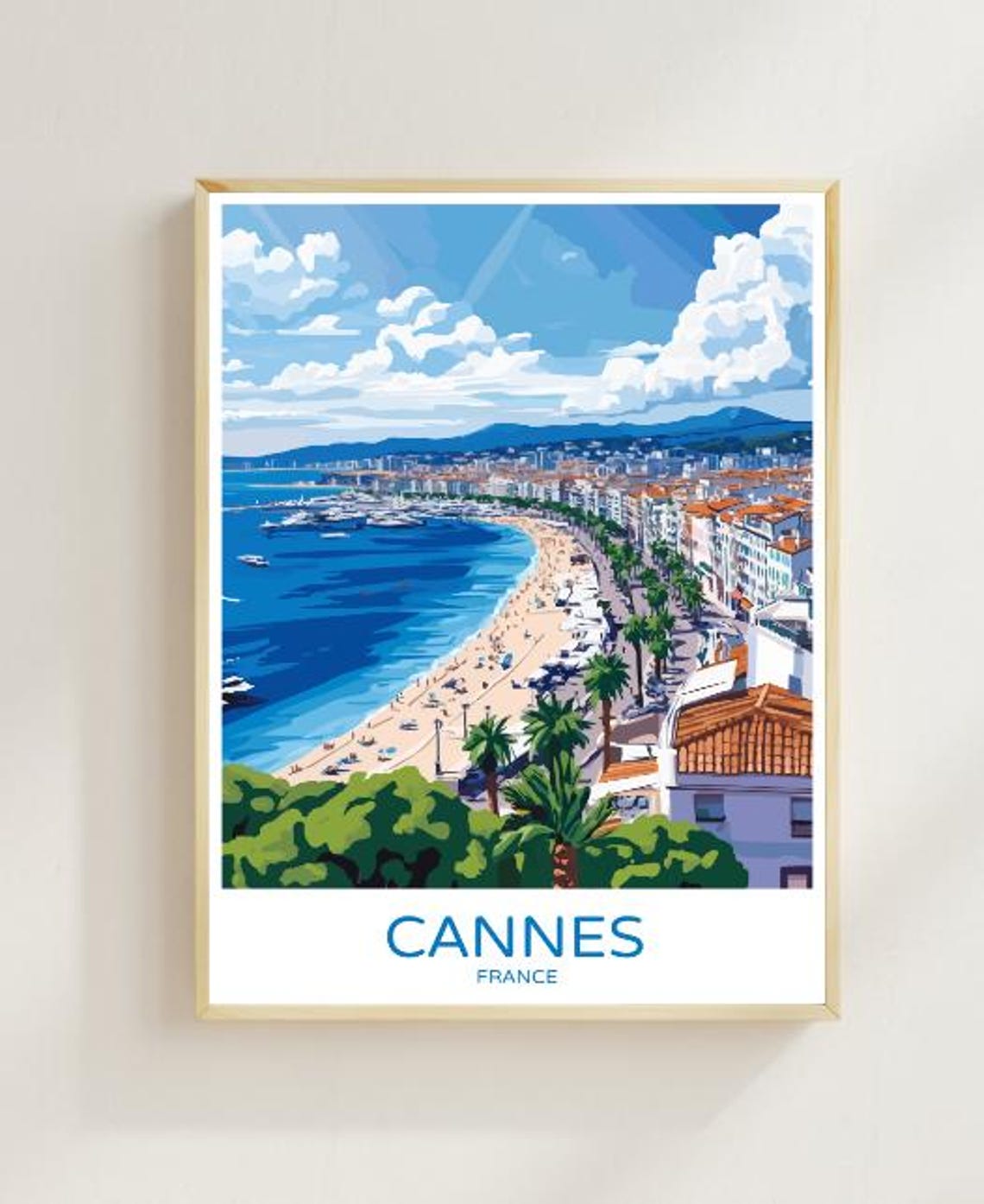 Cannes France Travel Poster French Riviera Wall Art Mediterranean Coastal Print Luxury Destination Artwork Vintage Travel Poster