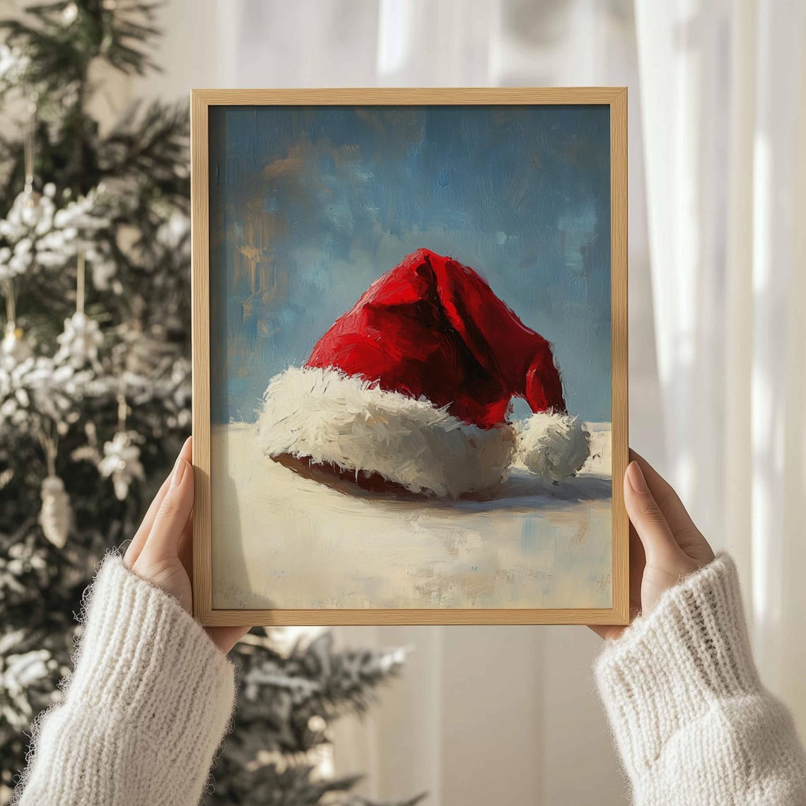 Santa Hat Resting In Snow Vintage Christmas Still Life Wall Print - Image 3