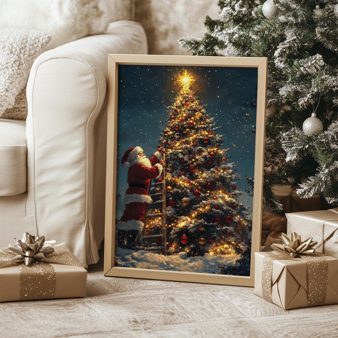 Santa Christmas Tree Christmas Wall Art Christmas Painting Christmas Santa Holiday Art Winter Print Santa Christmas Print Seasonal Decor - Image 3