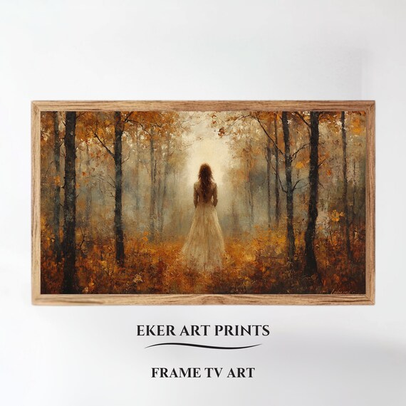 Woman In Forest Fall Frame Tv Art Fall Forest Wall Art Vintage Autumn Tv Art Frame Tv Art Woman Landscape Tv Art Moody Tv Art