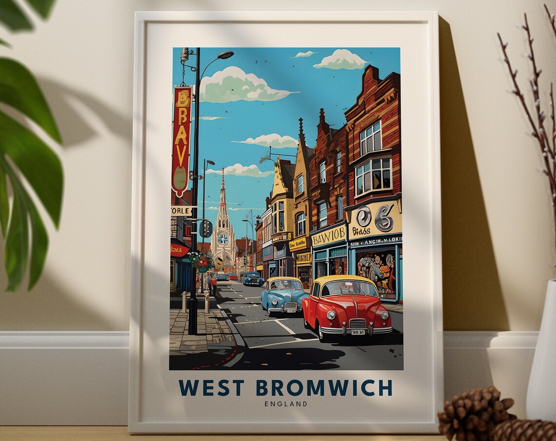 West Bromwich England Retro Street Travel Poster Classic Car Art