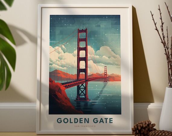 Vintage Golden Gate Bridge San Francisco Geometric Travel Art Poster