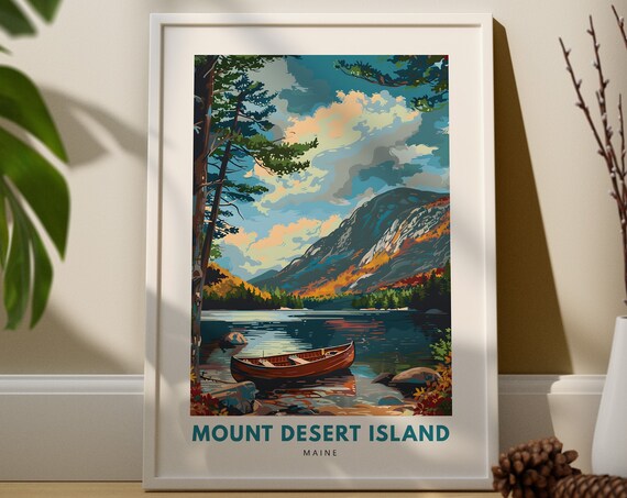 Mount Desert Island Maine Canoe Lake Fall Foliage Travel Poster