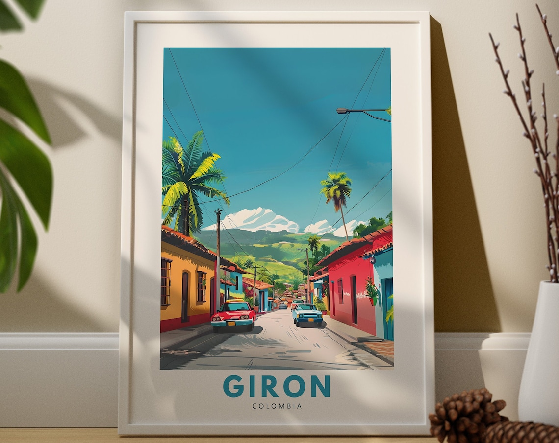 Giron Colombia Retro Mountain Street Scene Vintage Travel Poster