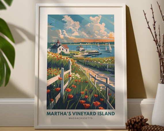 Martha's Vineyard Island Massachusetts Harbour Vintage Travel Poster