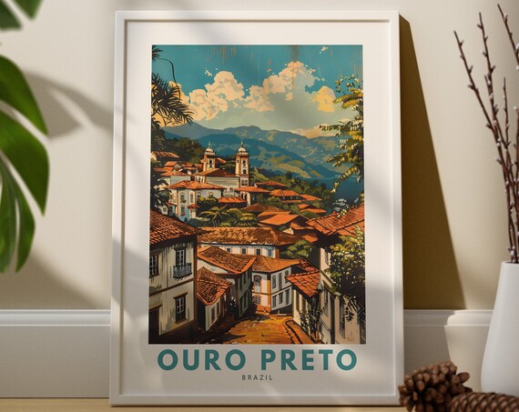 Ouro Preto Brazil Colonial Town Vintage Travel Poster Historic View