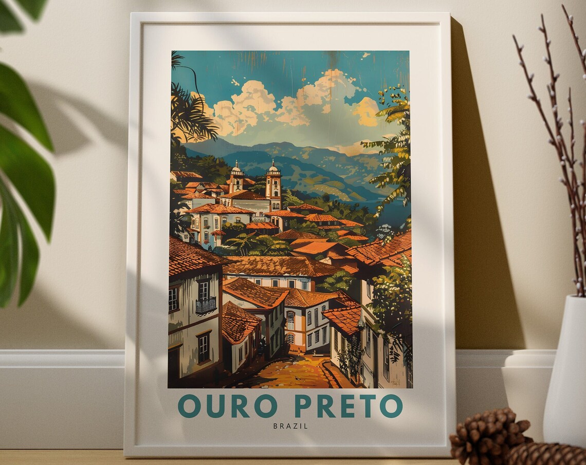 Ouro Preto Brazil Colonial Town Vintage Travel Poster Historic View