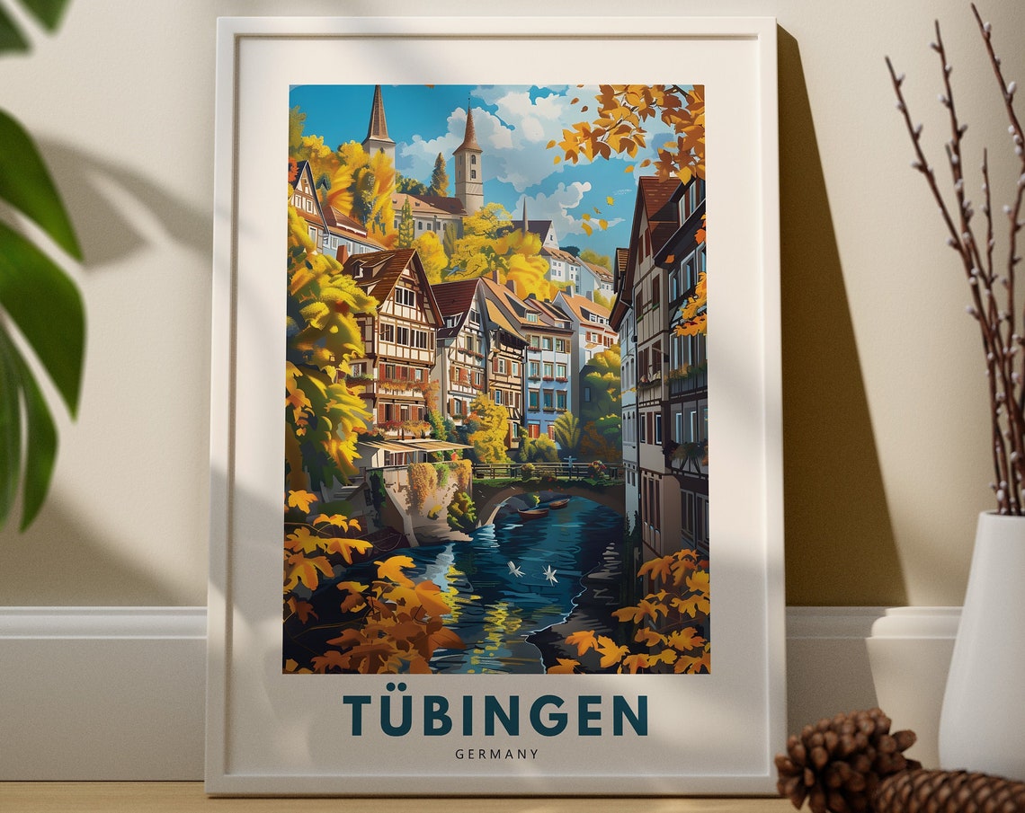 Tübingen Germany Autumn Riverside Old Town Scenic Travel Poster