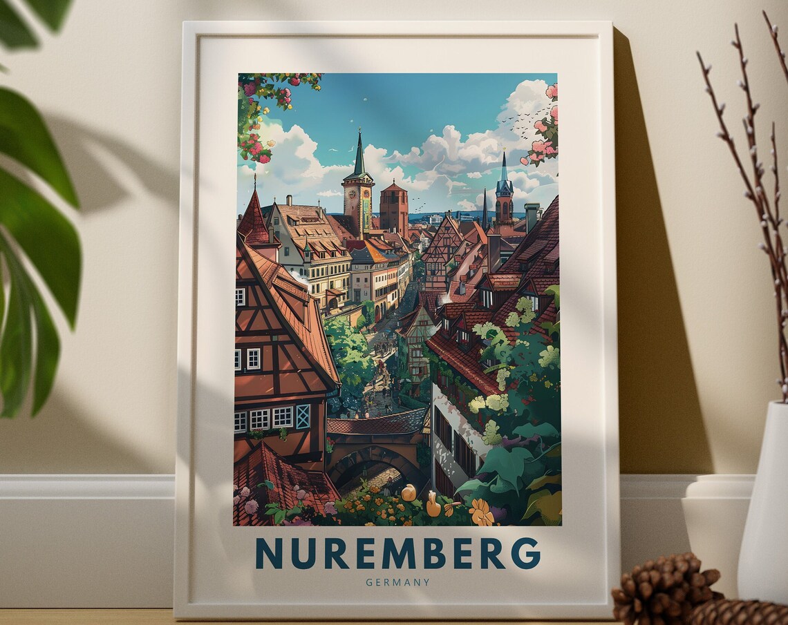 Nuremberg Germany Old Town Half Timbered Houses Travel Poster