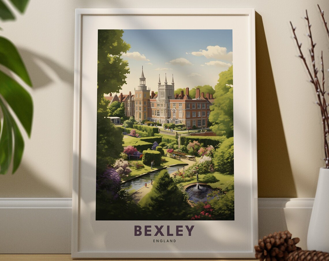 Bexley England Travel Poster Of Historic Manor House And Garden Grounds