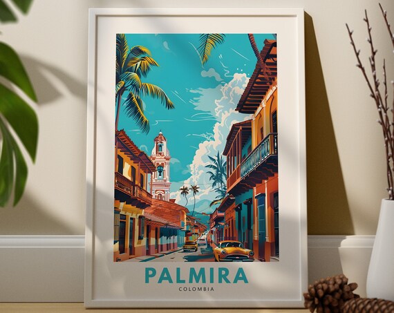 Palmira Colombia Colonial Street Tropical Vintage Travel Poster