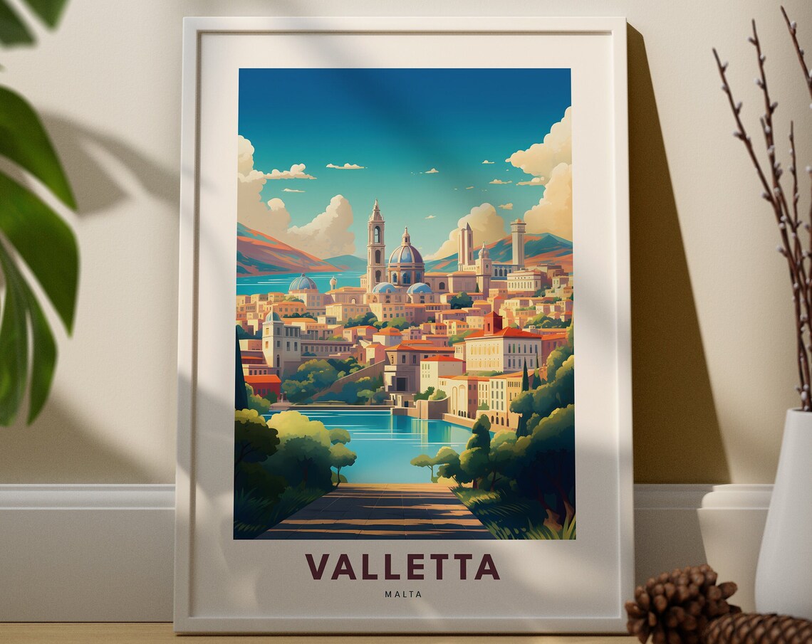 Valletta Malta Domes Harbor Skyline Vintage Travel Poster City Art