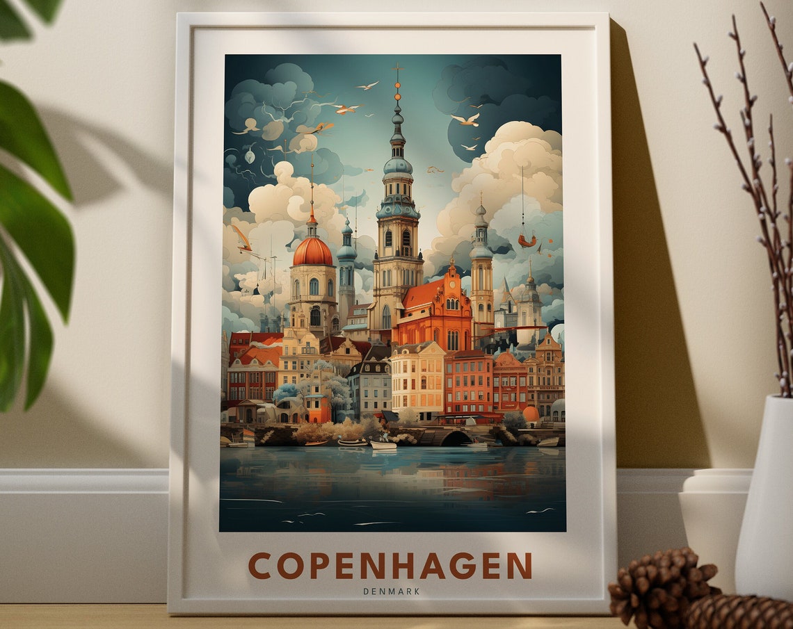 Copenhagen Denmark Old Town Towers Harbor Scenic Travel Poster