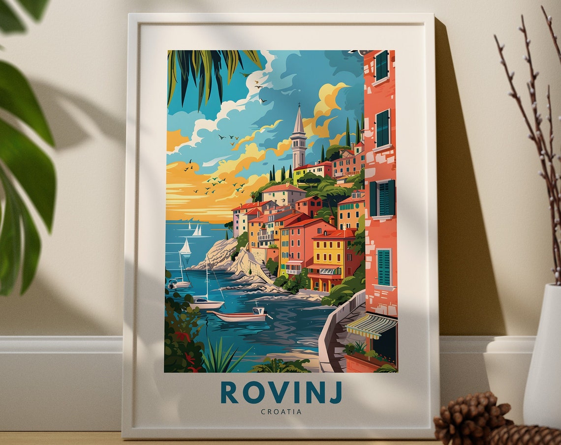 Rovinj Croatia Seaside Old Town Harbor Vintage Travel Poster