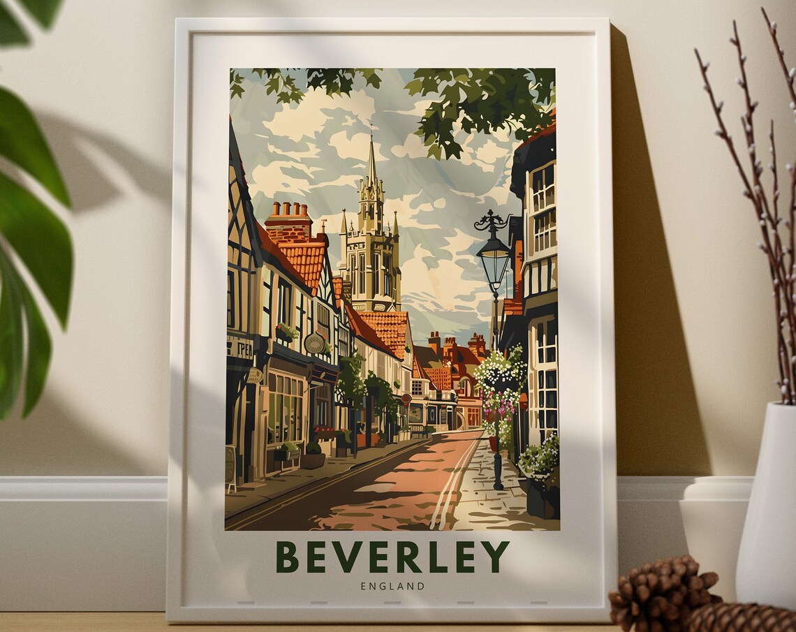 Beverley England Historic Old Town Street Vintage Travel Poster