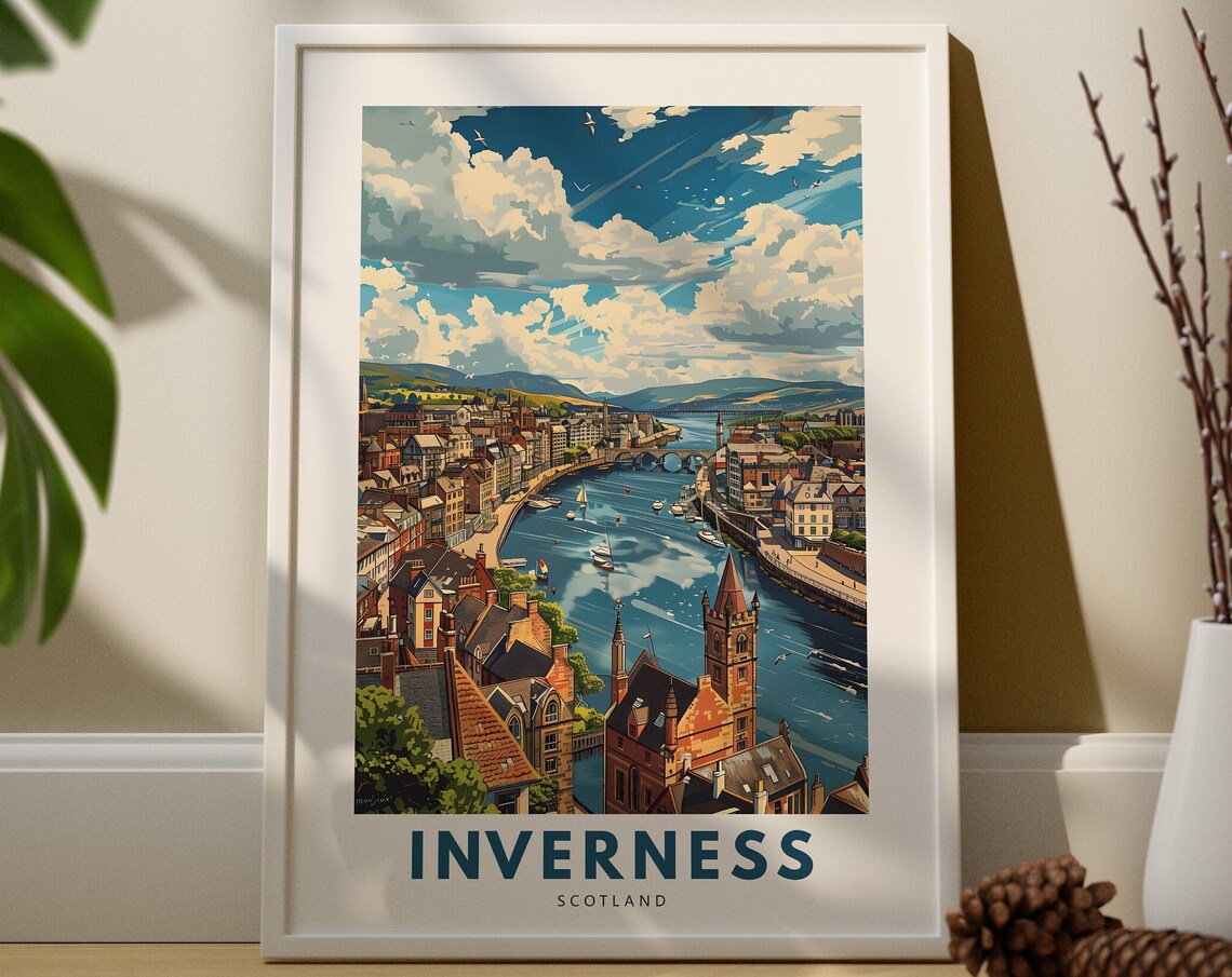 Inverness Scotland River Ness Retro Travel Poster Highland Town View