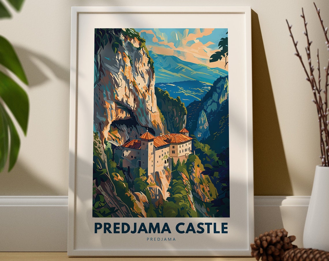 Predjama Castle Slovenia Cliffside Medieval Fortress Travel Poster