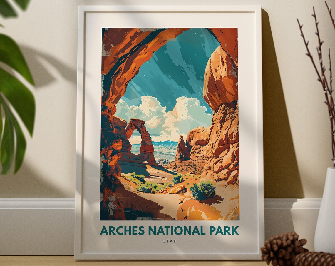 Arches National Park Utah Travel Poster Red Rock Desert Arch Sunset