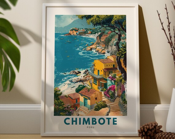 Chimbote Peru Retro Seaside Cliffs Coastal Vintage Travel Poster