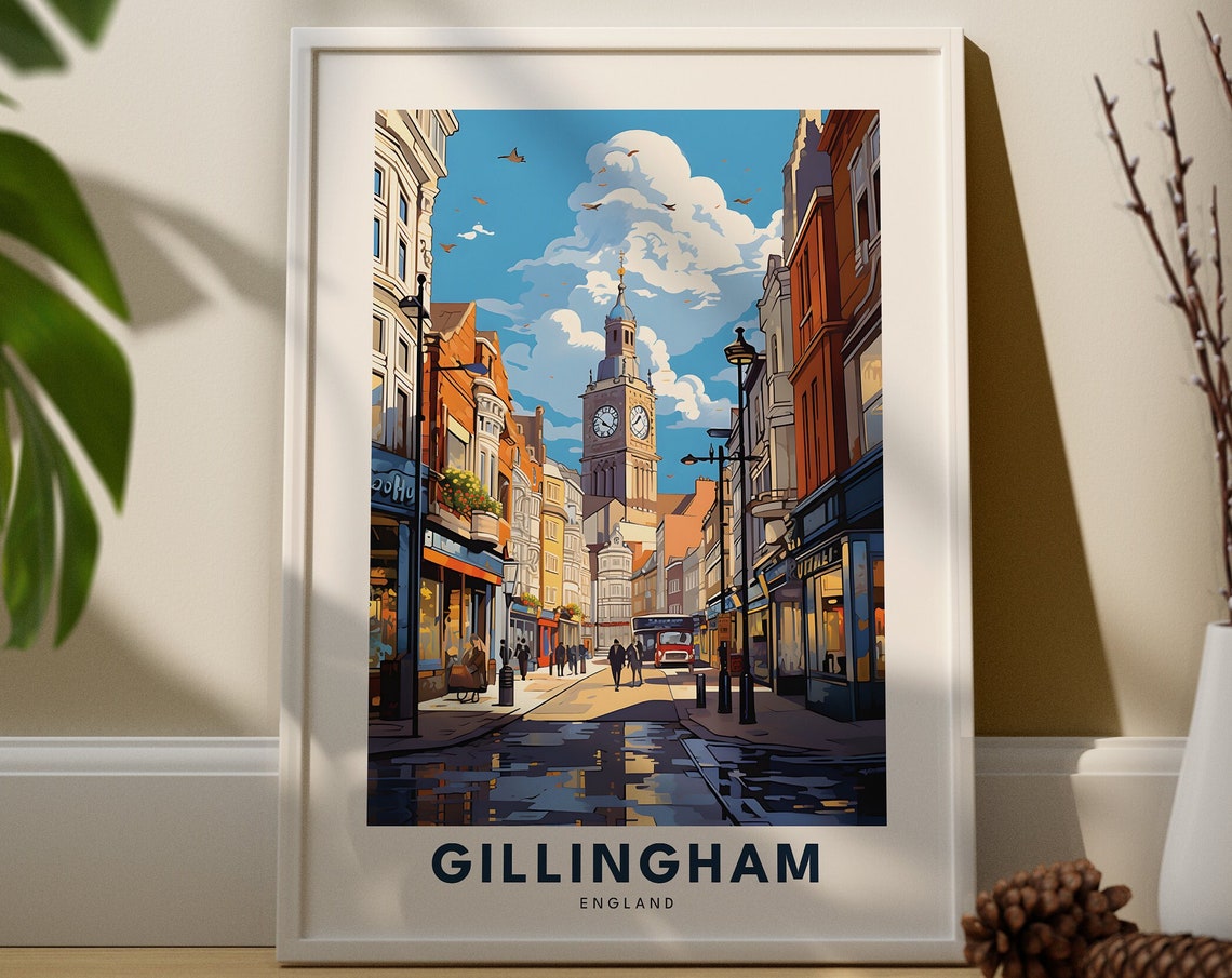 Gillingham England Clock Tower Historic High Street Travel Poster