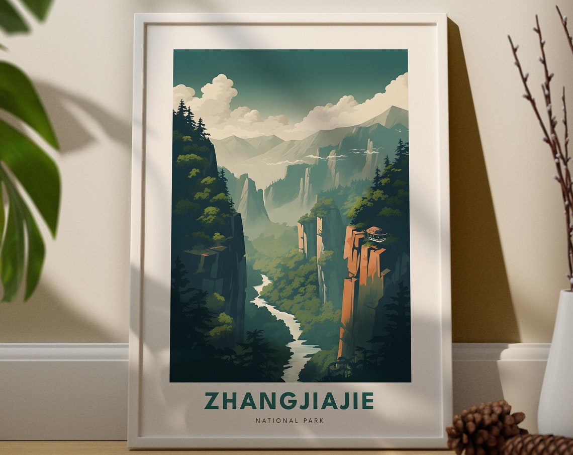 Zhangjiajie National Park China Sandstone Pillars Travel Poster Art
