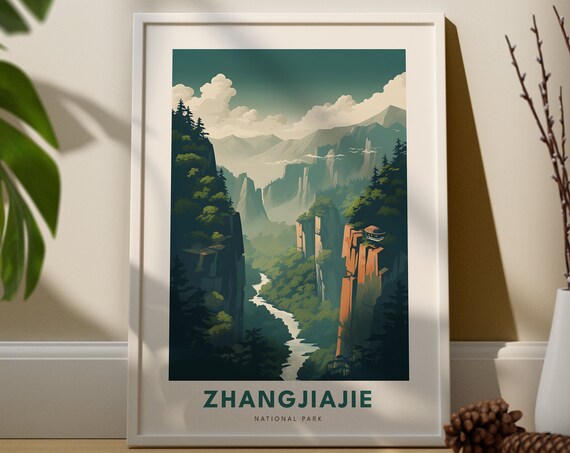 Zhangjiajie National Park China Sandstone Pillars Travel Poster Art