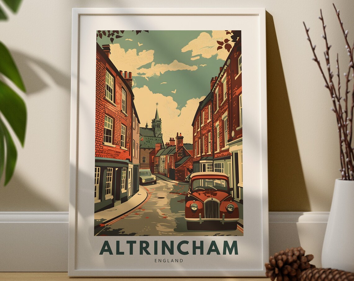 Altrincham England Vintage Travel Poster Old Town Street Scene