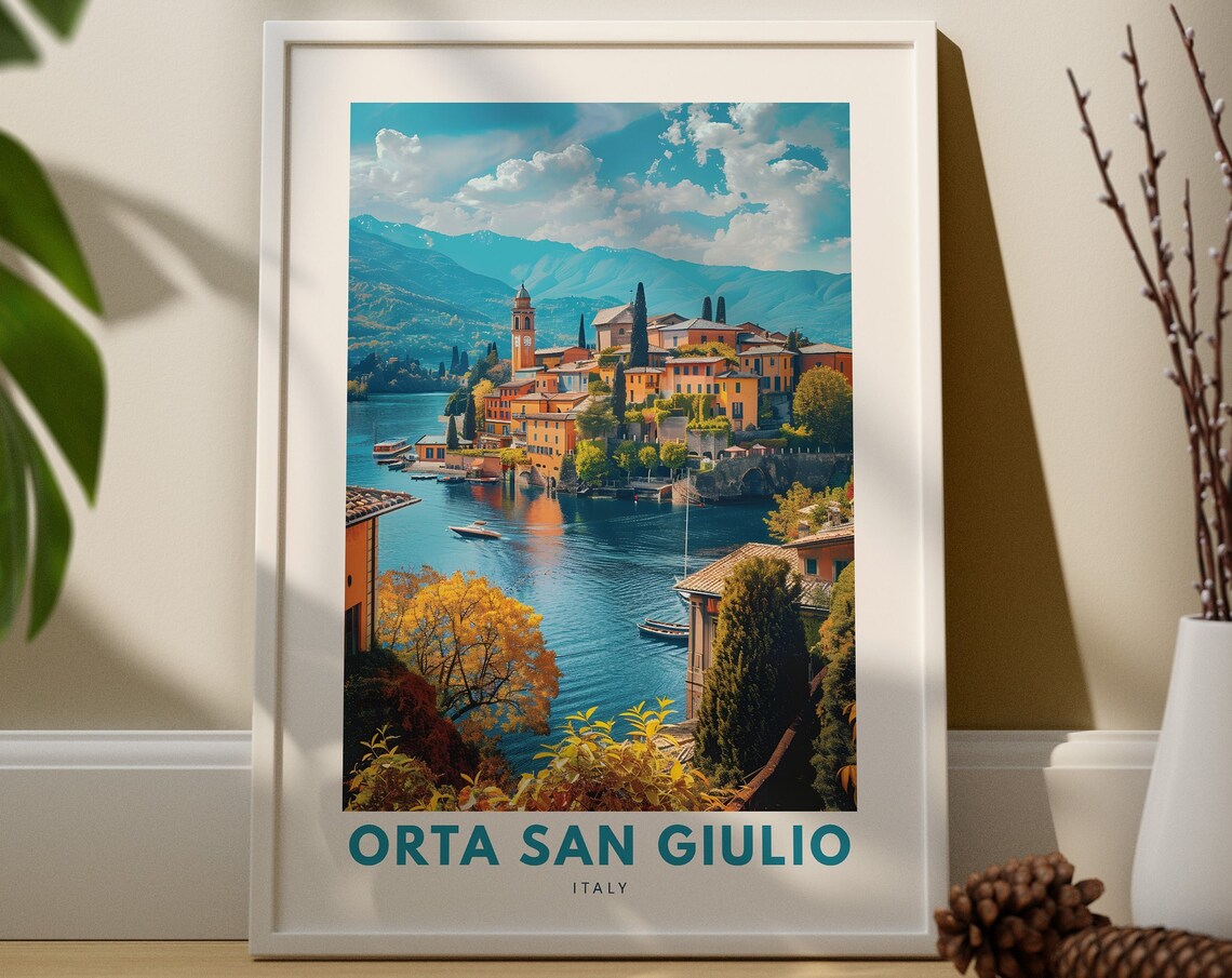 Orta San Giulio Italy Lake Vintage Lakeside Town Travel Poster