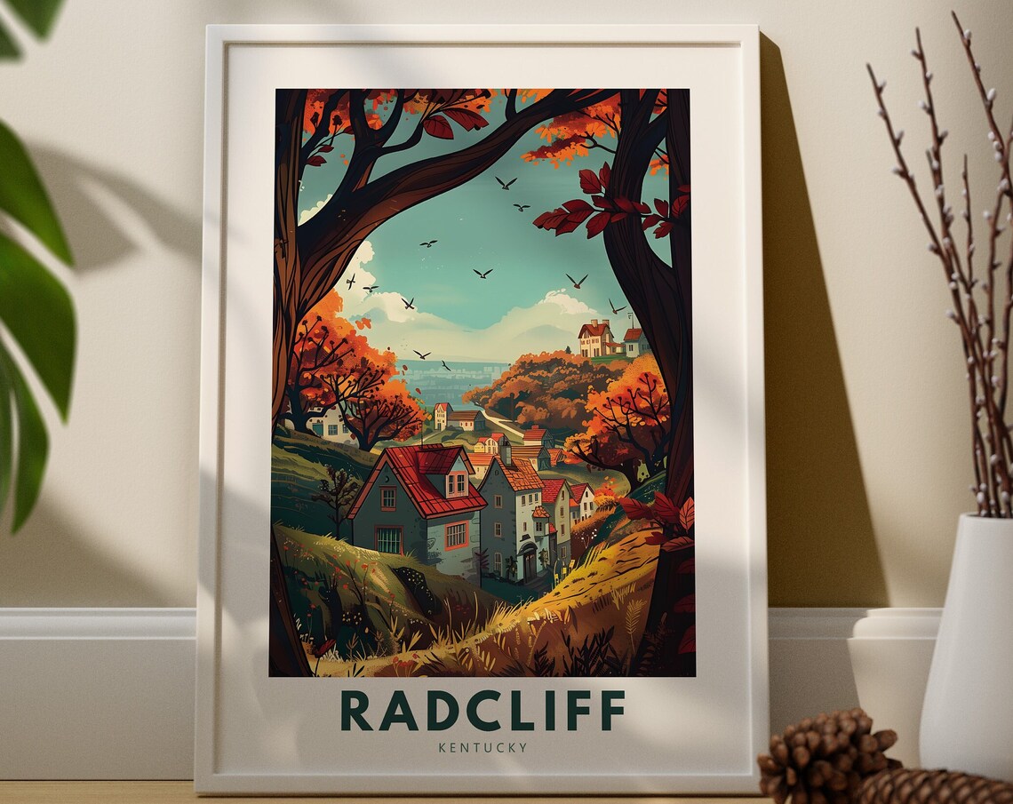 Radcliff Kentucky Travel Poster Autumn Village and Fall Foliage Art