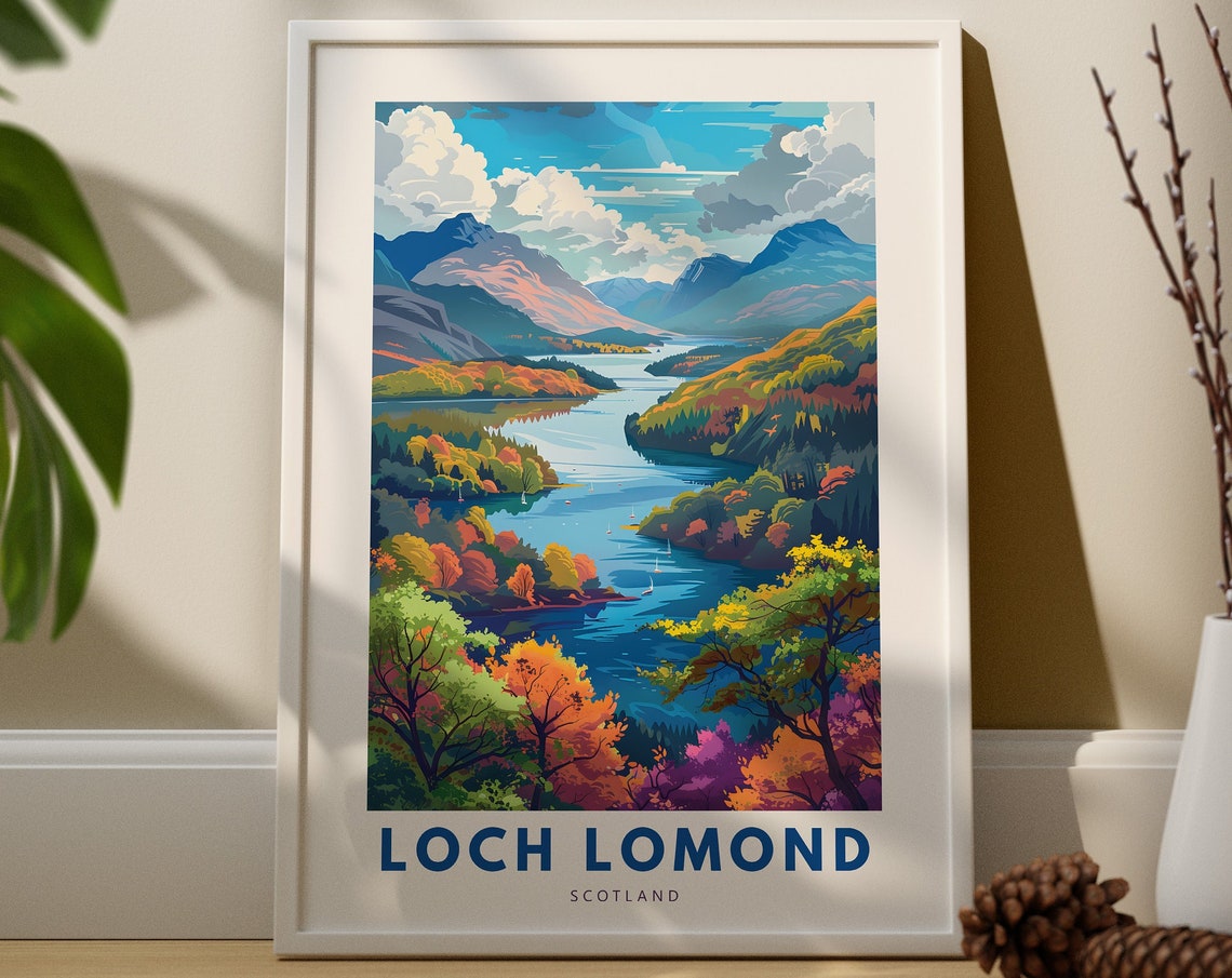 Loch Lomond Scotland Autumn Hills Lake Islands Colorful Travel Poster