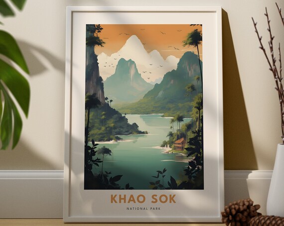 Khao Sok National Park Vintage Travel Poster Thailand Nature