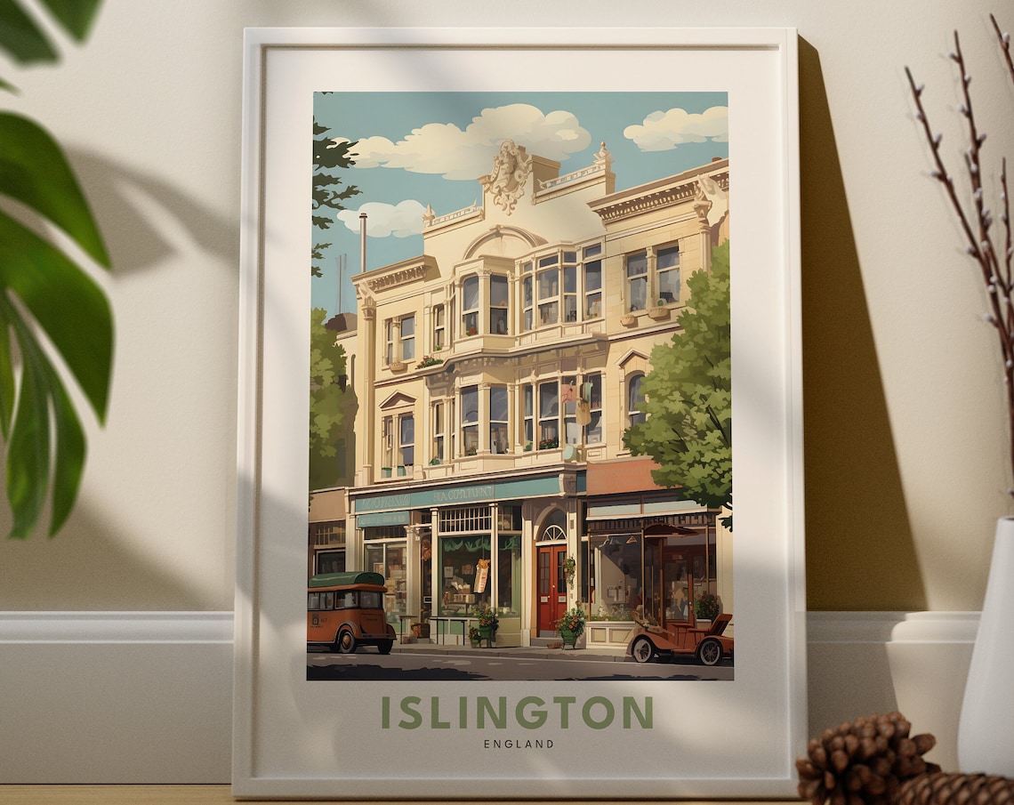 Islington England Travel Vintage London Street Art Scene Poster
