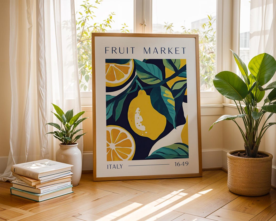 Vintage Italian Lemon Print, Mediterranean Kitchen Poster
